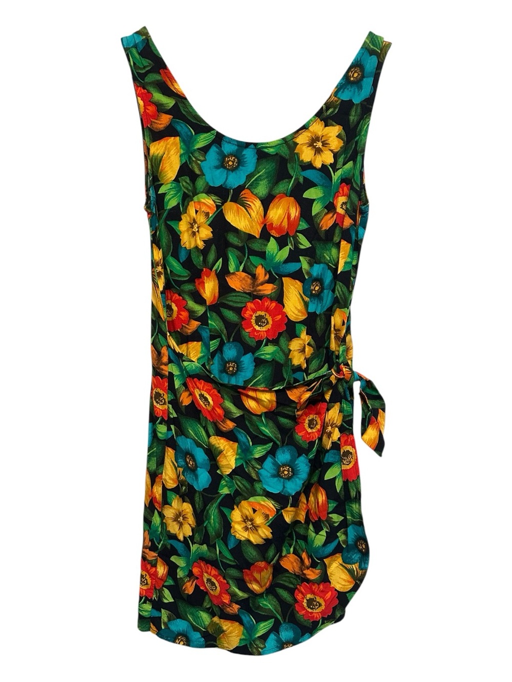 Vintage 80s/90s My Michelle Tropical Floral Tie-Waist Mini Dress Size 9/10 (M)